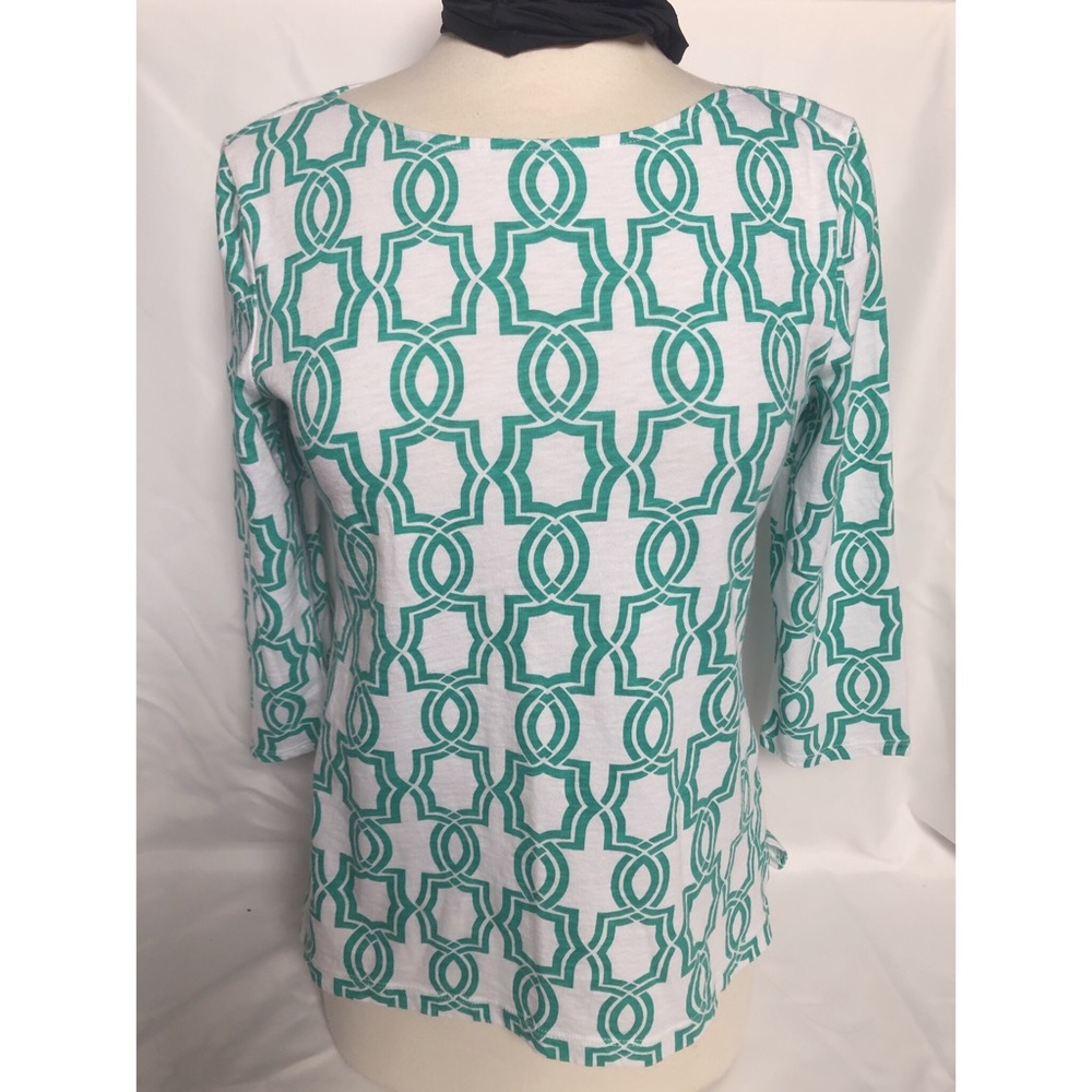 Chicos 3/4 sleeve white& green geometric top Sz 0